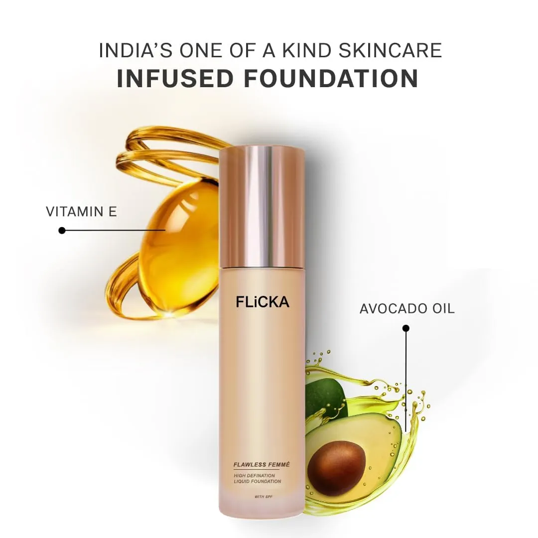 Flawless Femme Liquid Foundation for Face Makeup 30ml | Medium to High Coverage, Buildable | Natural, Waterproof & Moisturizing | All Skin Types | (Fair)