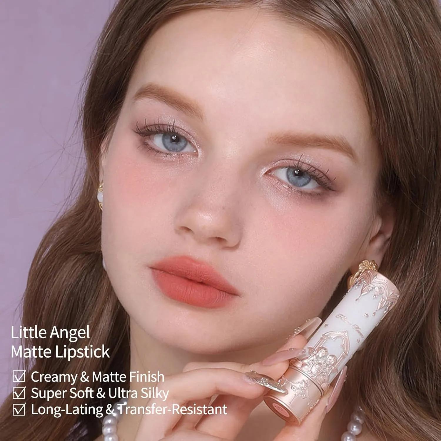 Flower Knows Little Angel Matte Lipstick,Super Soft & Ultra Silky Lip Mud Stick,Long Lasting & Moisturizing Vegan Lip Makeup for Girls&Women,Velvety Nude Peachy Finish(C02 Fantasia)