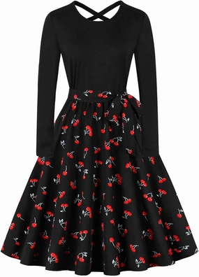 Flowy Fall Dresses for Women Vintage Long Sleeve Polka Dots Hepburn Dress 1950s Audrey Retro Party Cocktail Dresses