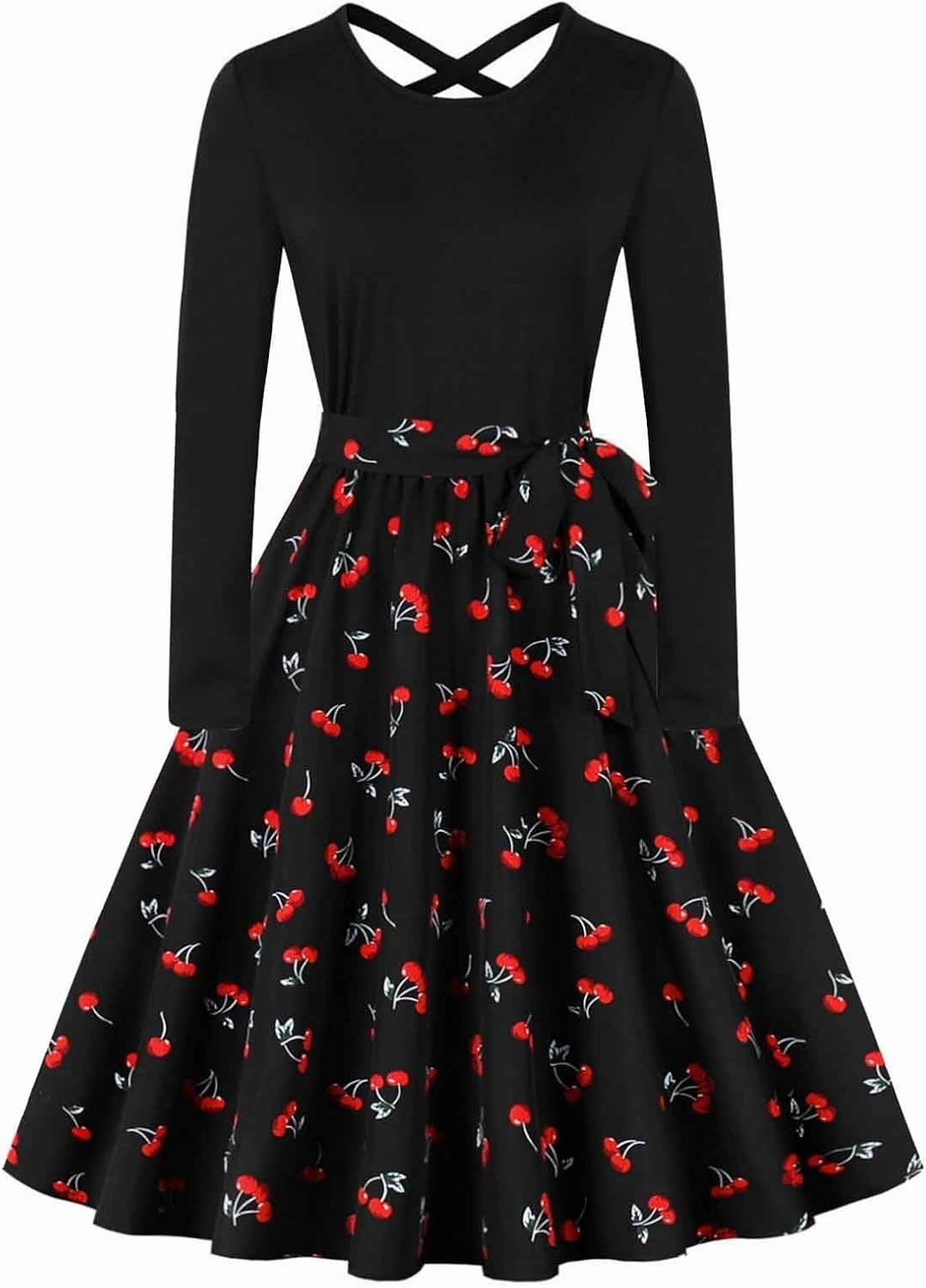 Flowy Fall Dresses for Women Vintage Long Sleeve Polka Dots Hepburn Dress 1950s Audrey Retro Party Cocktail Dresses