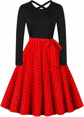 Flowy Fall Dresses for Women Vintage Long Sleeve Polka Dots Hepburn Dress 1950s Audrey Retro Party Cocktail Dresses