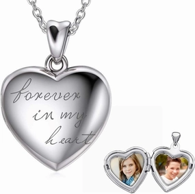 Forever In My Heart Locket Necklace That Hold Two Pictures Heart Photo Locket Necklace Gift for Women