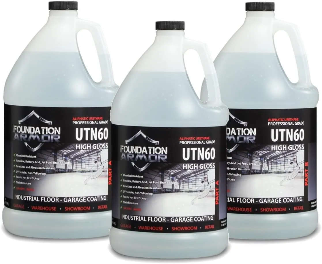 Foundation Armor 3 Gal. UTN60 Clear High Gloss Aliphatic Urethane Garage Floor Coating - Industrial Grade