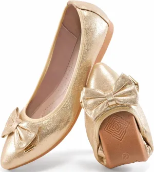 FUDYNMALC Womens Ballet Flats Shoes: Foldable Dressy Wedding Ballerina Shoes Sparkly Bowknot Pointed Toe Slip on Walking Loafers