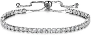 FuSi Women's Slider Tennis Chain Crystal Bracelet Gold Shiny Crystal Slip Full Diamond Jewelry Bracelet (Pure White)