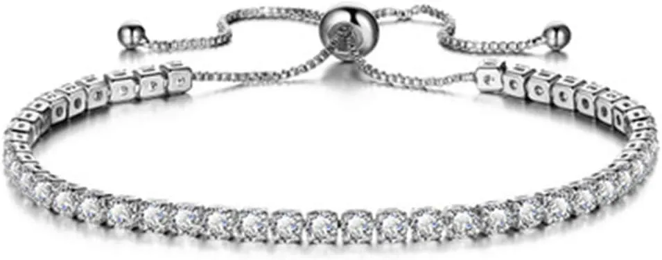 FuSi Women's Slider Tennis Chain Crystal Bracelet Gold Shiny Crystal Slip Full Diamond Jewelry Bracelet (Pure White)
