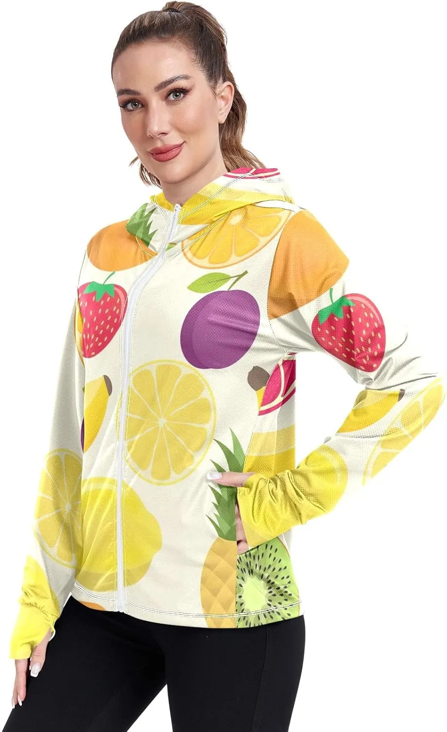 GAIGEO Coconut Palm Tree Pink Women Jacket UPF 50  Womens Summer Jacket, Hooded Design Thumb Holes, S