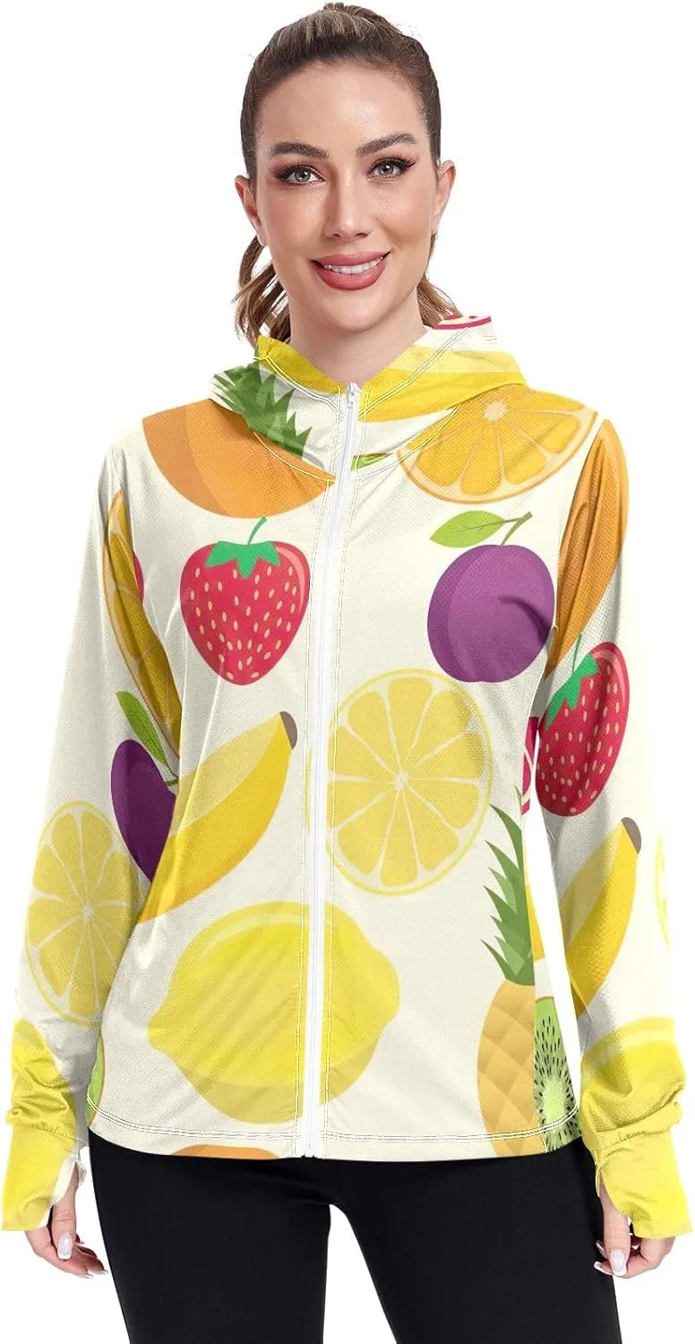 GAIGEO Coconut Palm Tree Pink Women Jacket UPF 50  Womens Summer Jacket, Hooded Design Thumb Holes, S