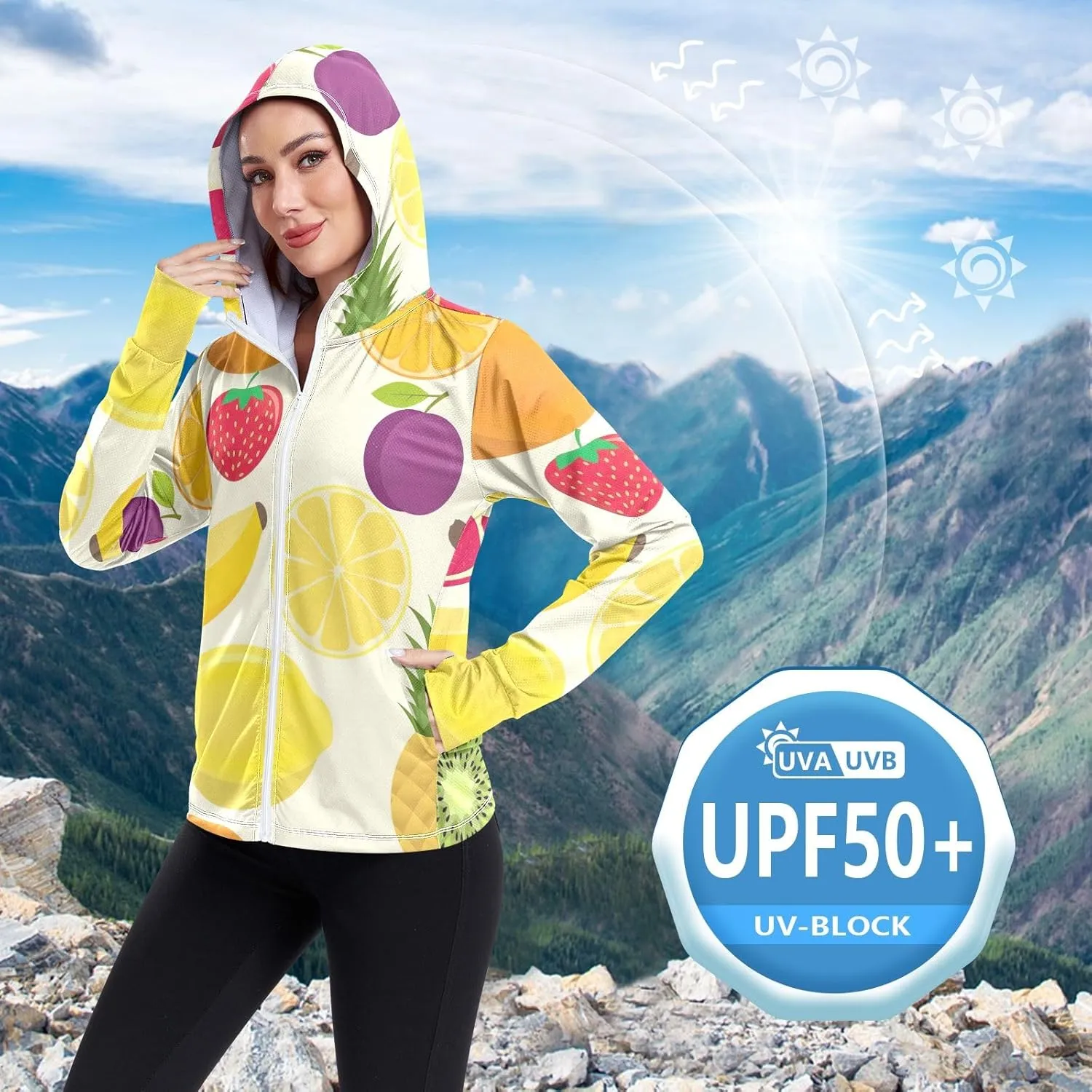 GAIGEO Coconut Palm Tree Pink Women Jacket UPF 50  Womens Summer Jacket, Hooded Design Thumb Holes, S