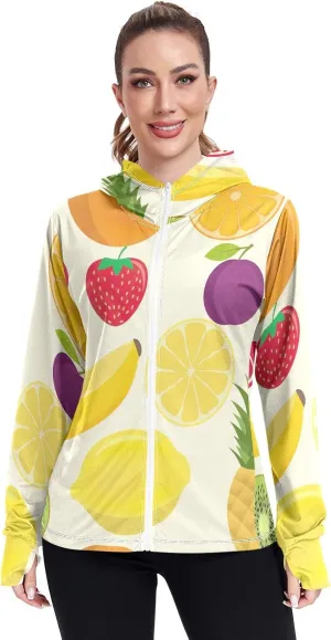 GAIGEO Coconut Palm Tree Pink Women Jacket UPF 50  Womens Summer Jacket, Hooded Design Thumb Holes, S