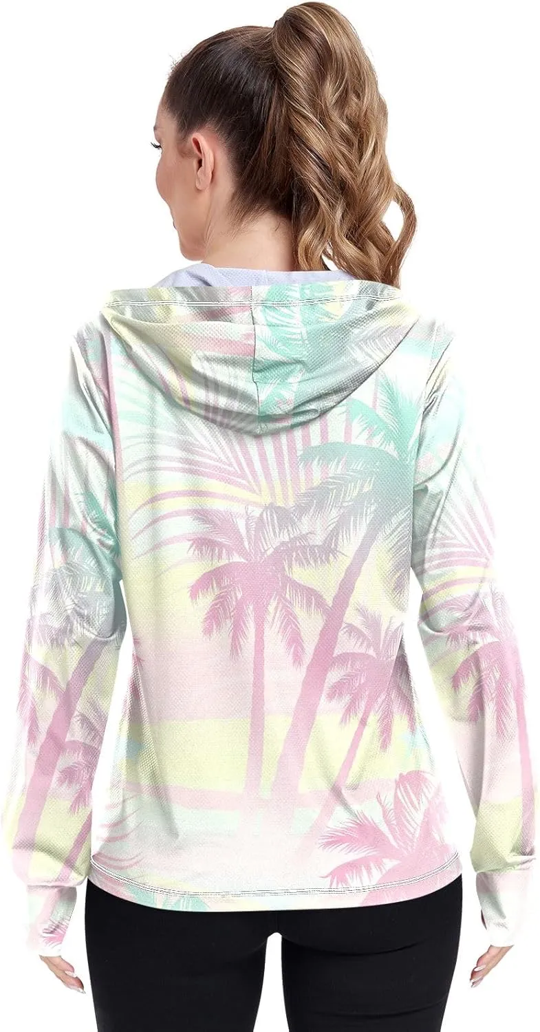 GAIGEO Green Pink Palm Trees Women Jacket Breathable Sun Protection Clothing Women UPF 50 , with Zip Pockets, S