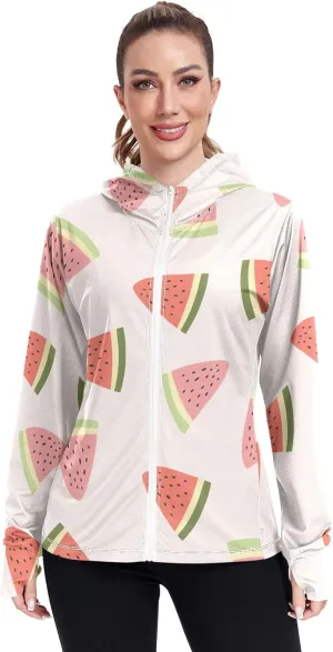 GAIGEO Green Pink Palm Trees Women Jacket Breathable Sun Protection Clothing Women UPF 50 , with Zip Pockets, S