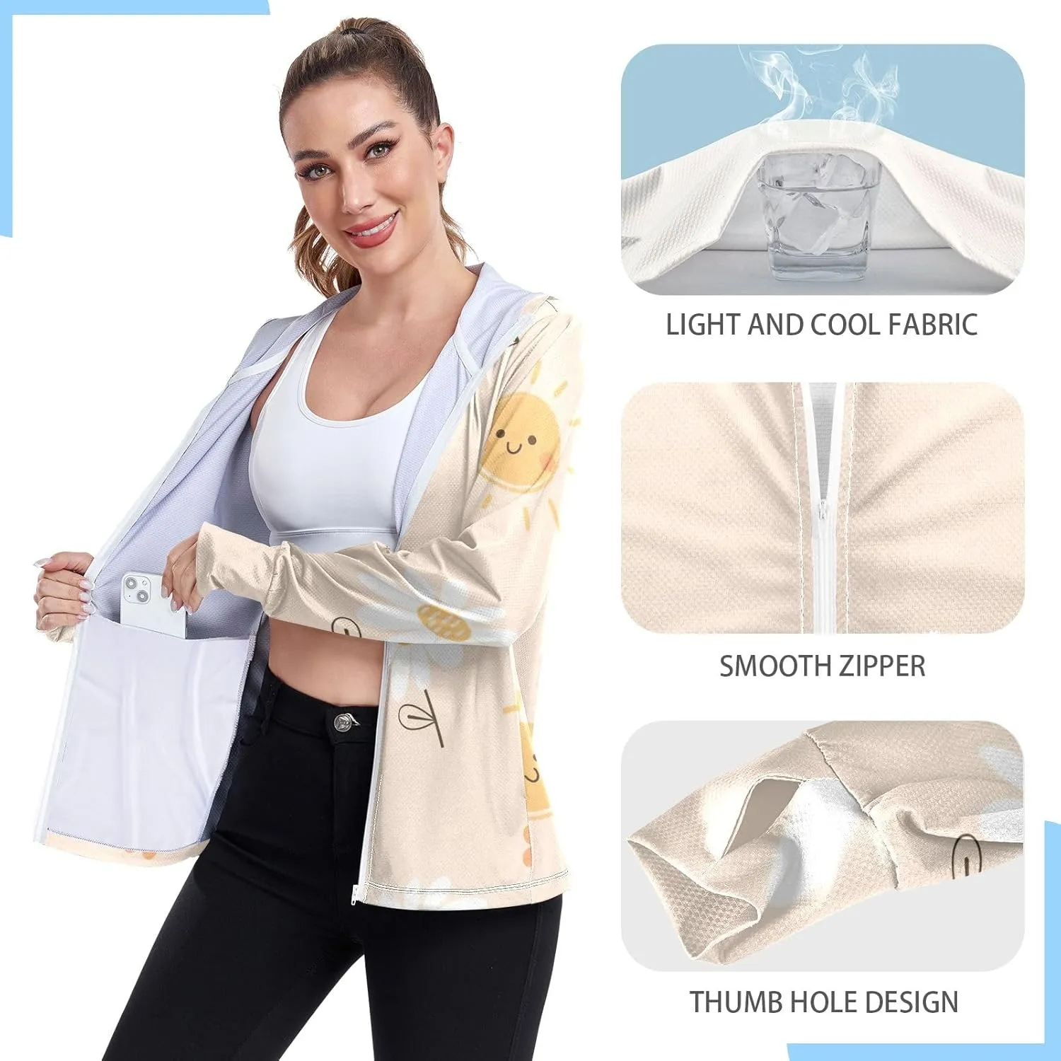 GAIGEO Tropical Exotic Palm Leaves Pink Women Jacket UPF 50  Uv Protection Clothing Women Cooling Fabric, Thumb Holes, XXL