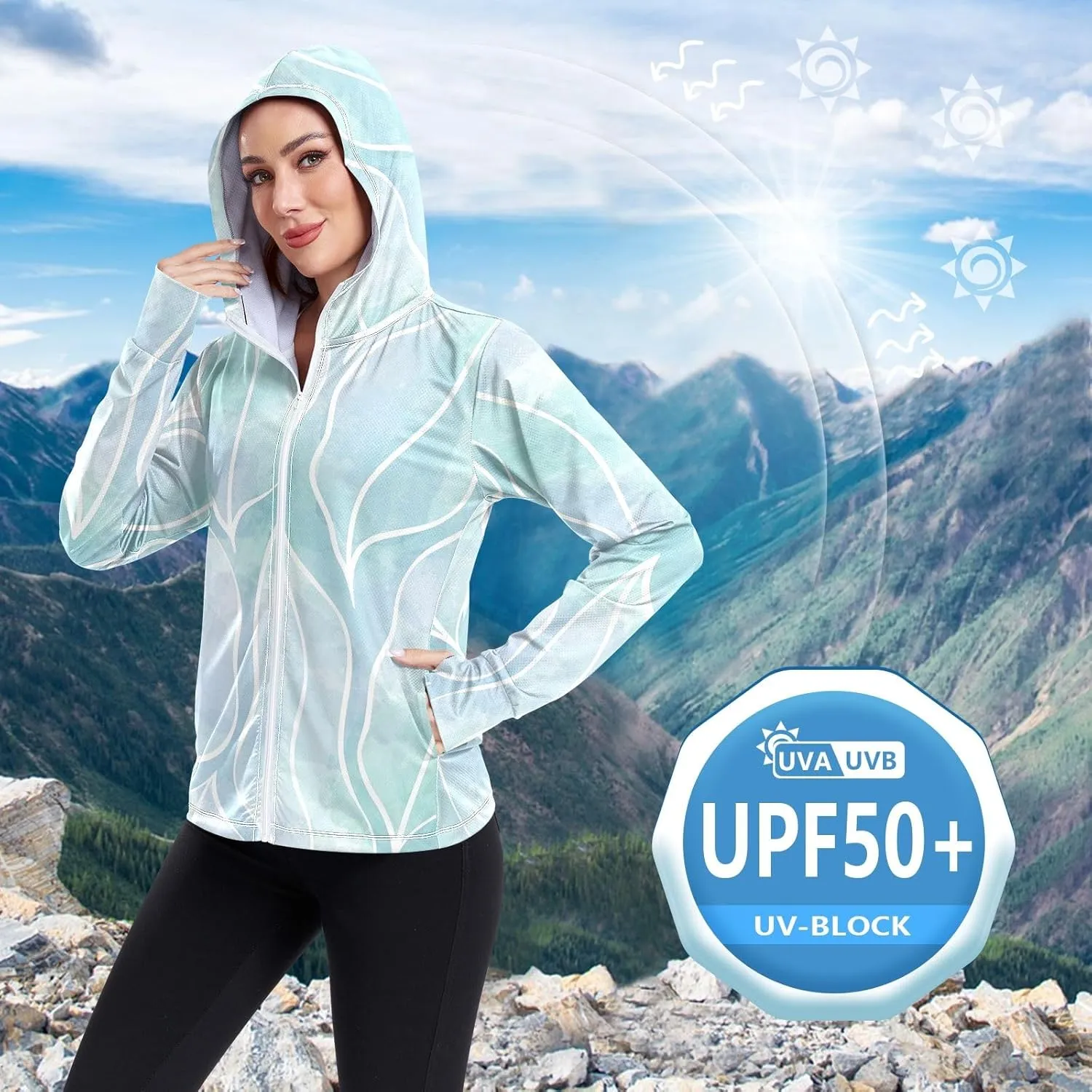 GAIGEO Tropical Palm Leaves Pink Women Jacket Active UPF 50  Sun Protection Clothing Women, Secure Pockets, S