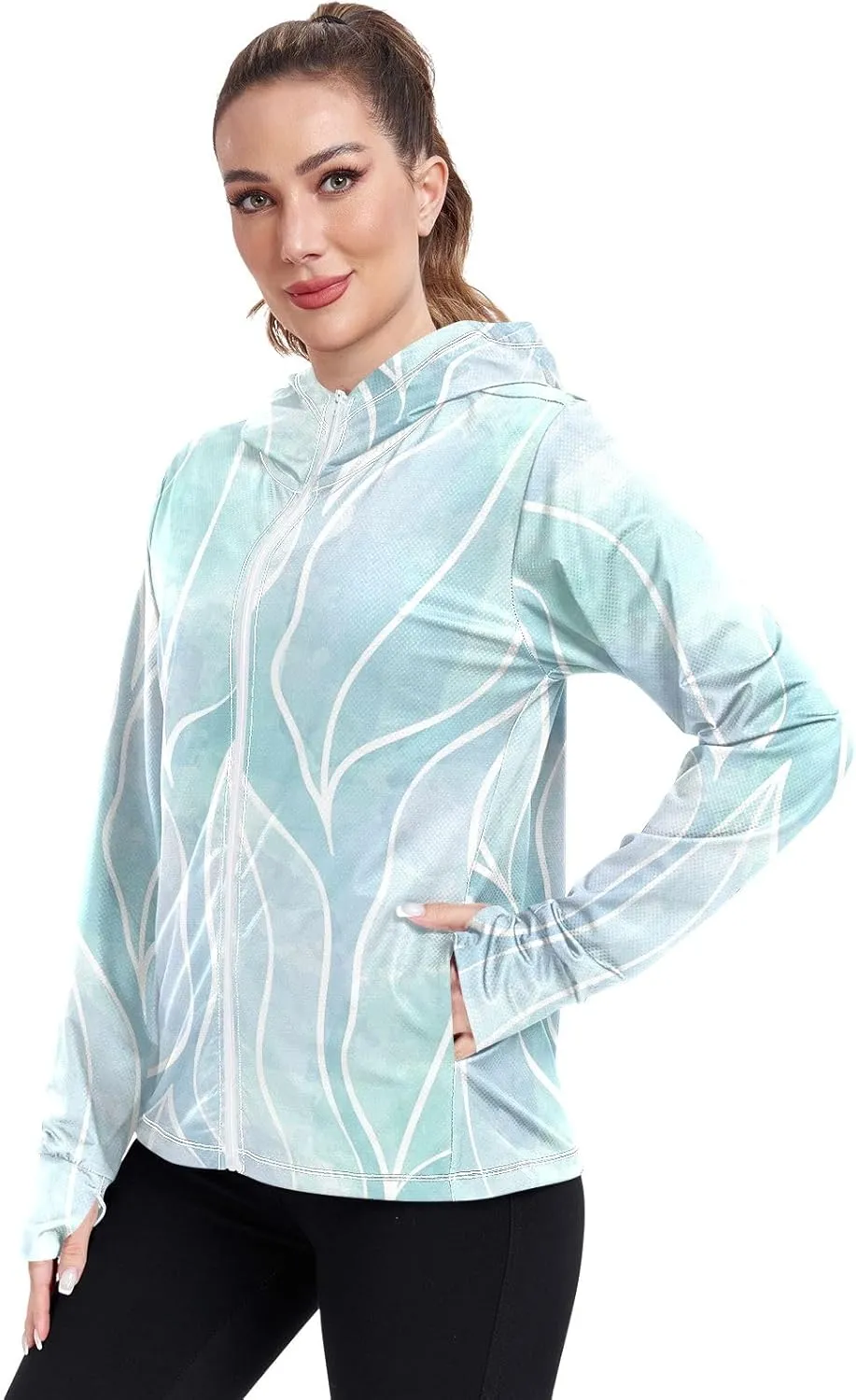 GAIGEO Tropical Palm Leaves Pink Women Jacket Active UPF 50  Sun Protection Clothing Women, Secure Pockets, S