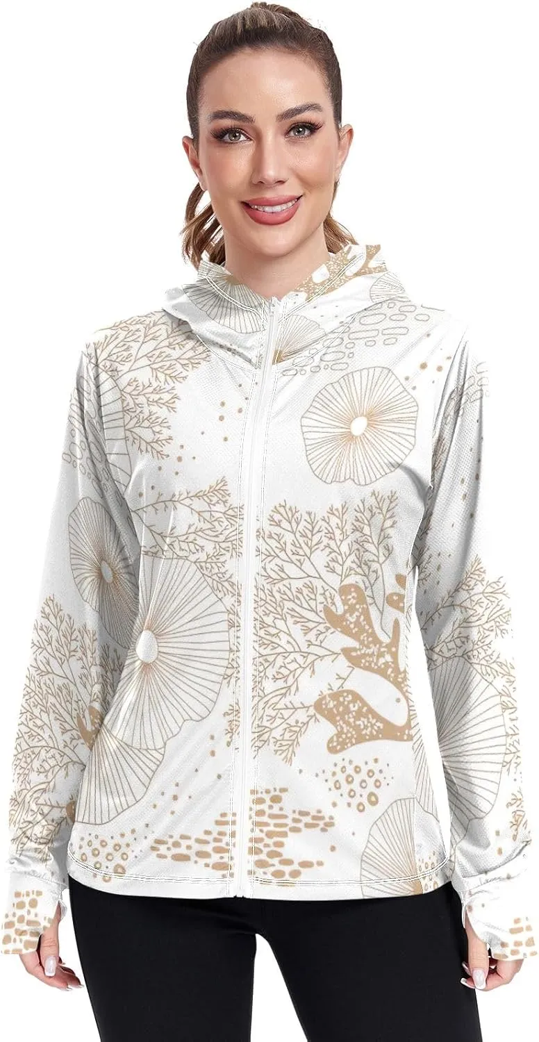 GAIGEO Tropical Palm Leaves Pink Women Jacket Active UPF 50  Sun Protection Clothing Women, Secure Pockets, S