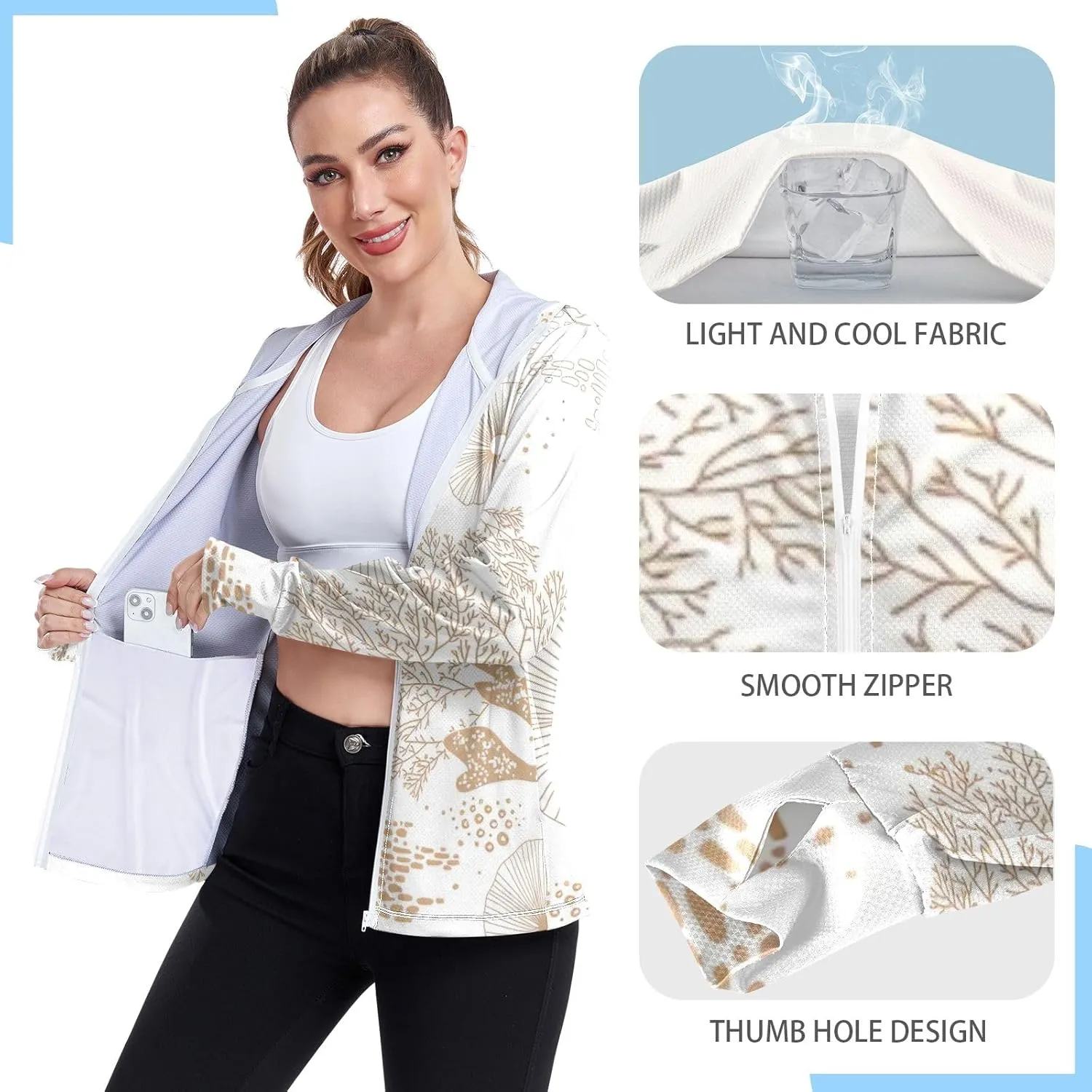 GAIGEO Tropical Palm Leaves Pink Women Jacket Active UPF 50  Sun Protection Clothing Women, Secure Pockets, S