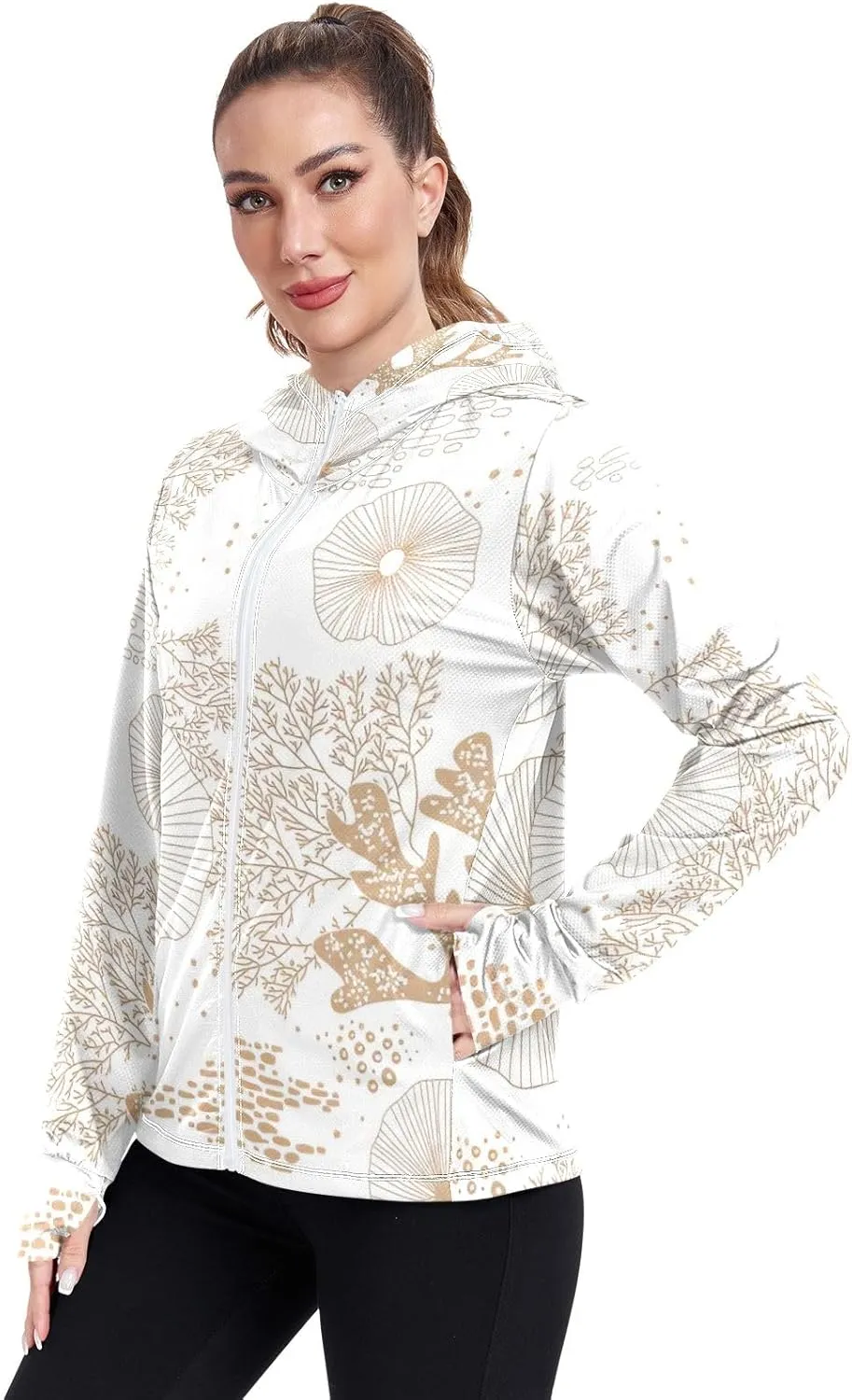 GAIGEO Tropical Palm Leaves Pink Women Jacket Active UPF 50  Sun Protection Clothing Women, Secure Pockets, S