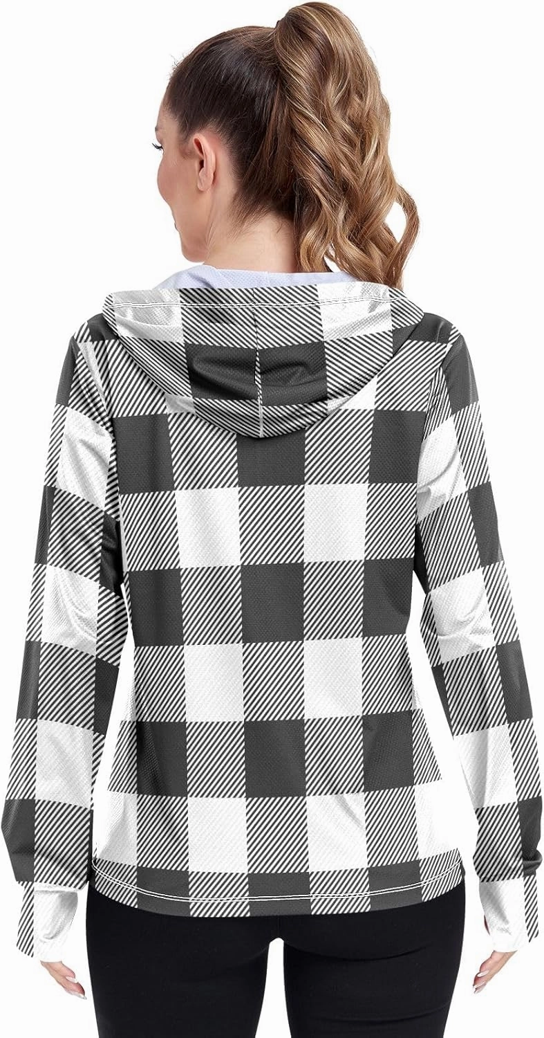 GAIGEO Blue Pink Tropical Leaf White Women Jacket UPF 50  Uv Clothes Women Thumb Holes Neck Protection, XXL