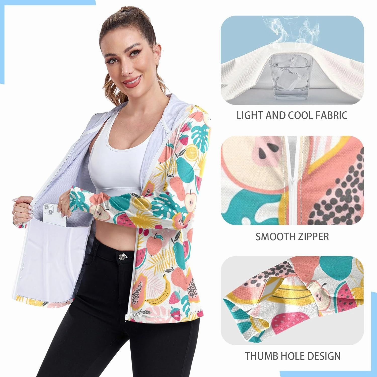 GAIGEO Coconut Palm Tree Pink Women Jacket UPF 50  Womens Summer Jacket, Hooded Design Thumb Holes, S