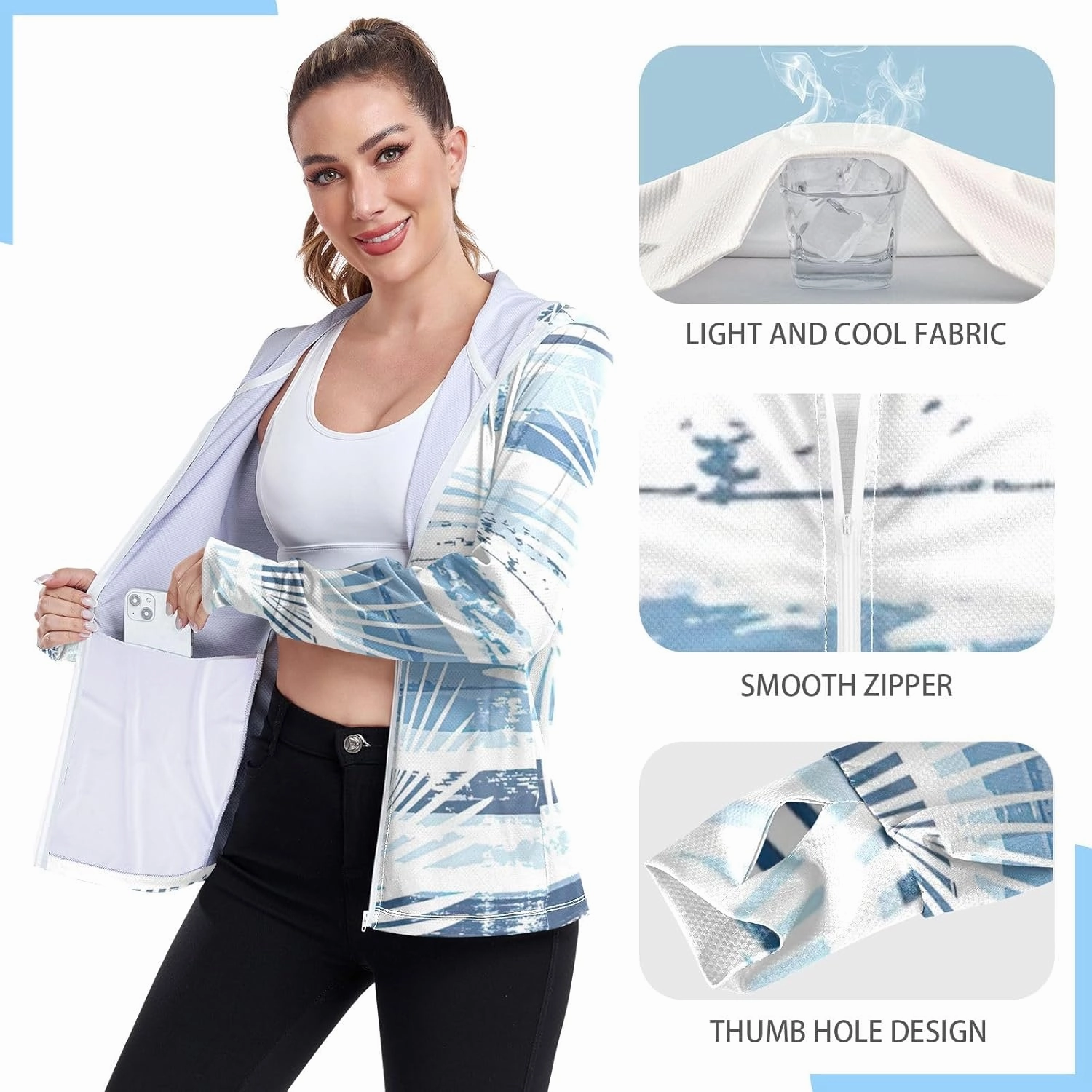 GAIGEO Coconut Palm Tree Pink Women Jacket UPF 50  Womens Summer Jacket, Hooded Design Thumb Holes, S