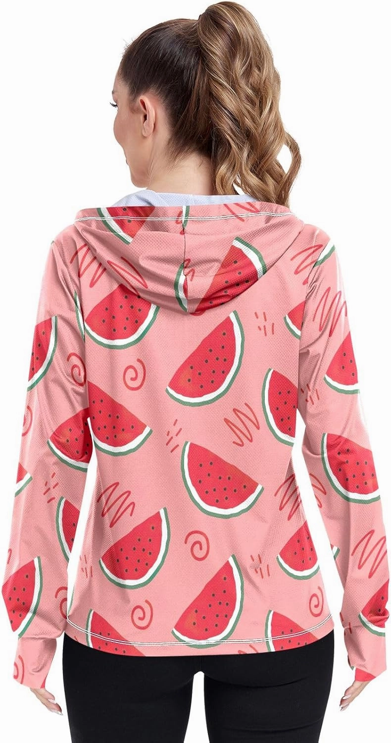 GAIGEO Coconut Palm Tree Pink Women Jacket UPF 50  Womens Summer Jacket, Hooded Design Thumb Holes, S