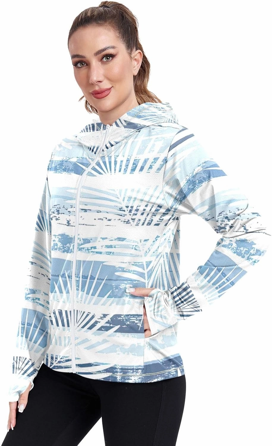 GAIGEO Coconut Palm Tree Pink Women Jacket UPF 50  Womens Summer Jacket, Hooded Design Thumb Holes, S