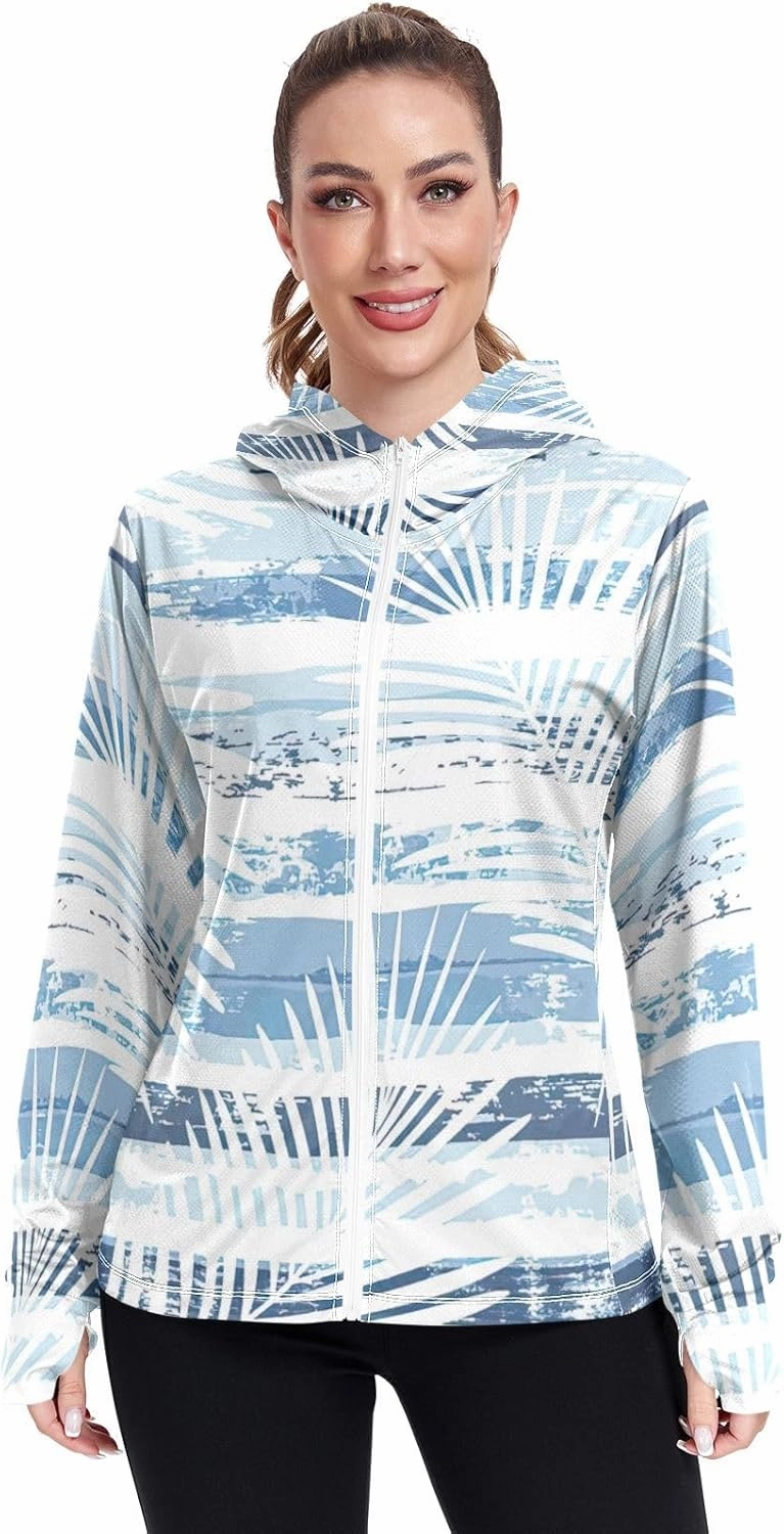 GAIGEO Coconut Palm Tree Pink Women Jacket UPF 50  Womens Summer Jacket, Hooded Design Thumb Holes, S