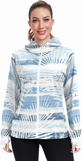 GAIGEO Coconut Palm Tree Pink Women Jacket UPF 50  Womens Summer Jacket, Hooded Design Thumb Holes, S
