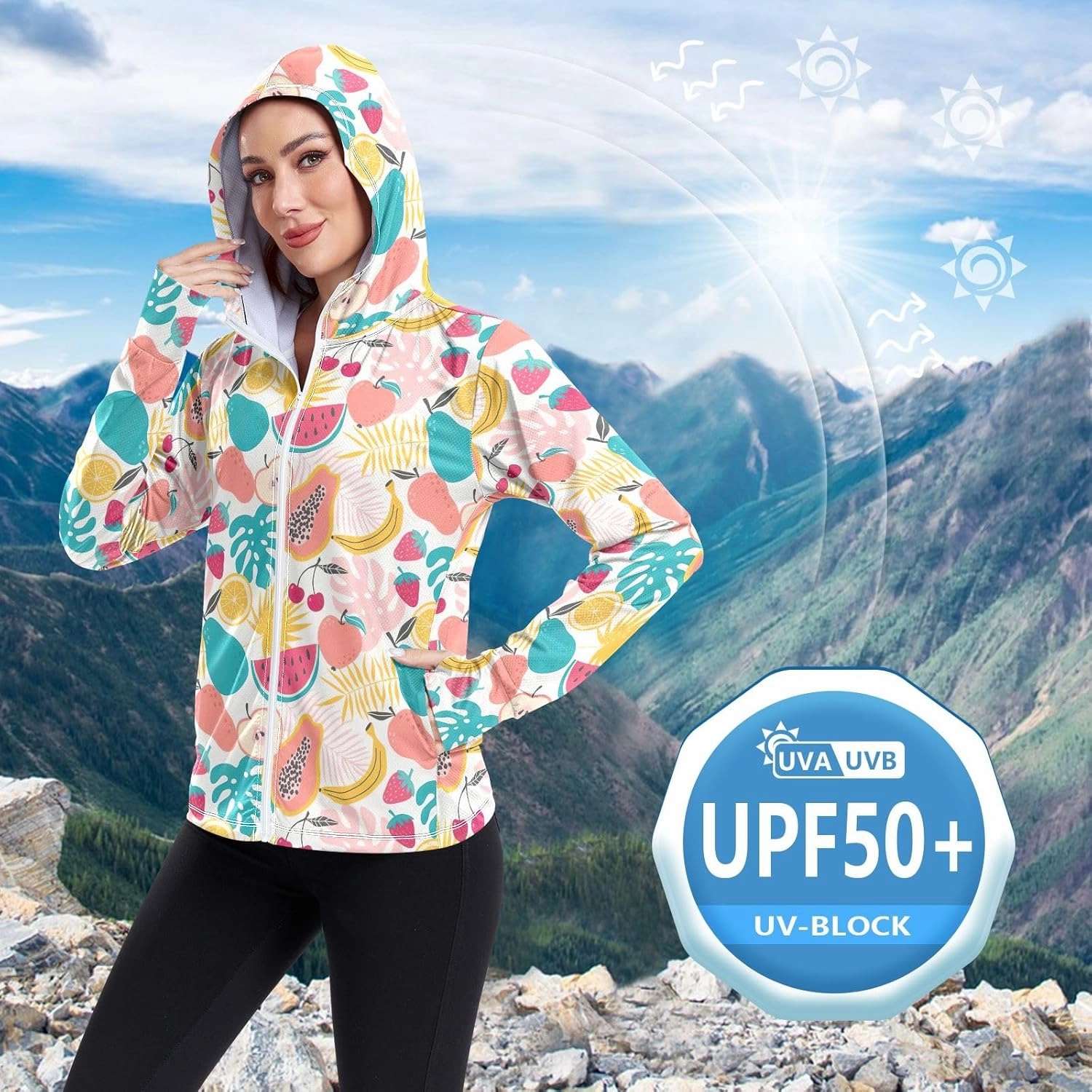 GAIGEO Coconut Palm Tree Pink Women Jacket UPF 50  Womens Summer Jacket, Hooded Design Thumb Holes, S