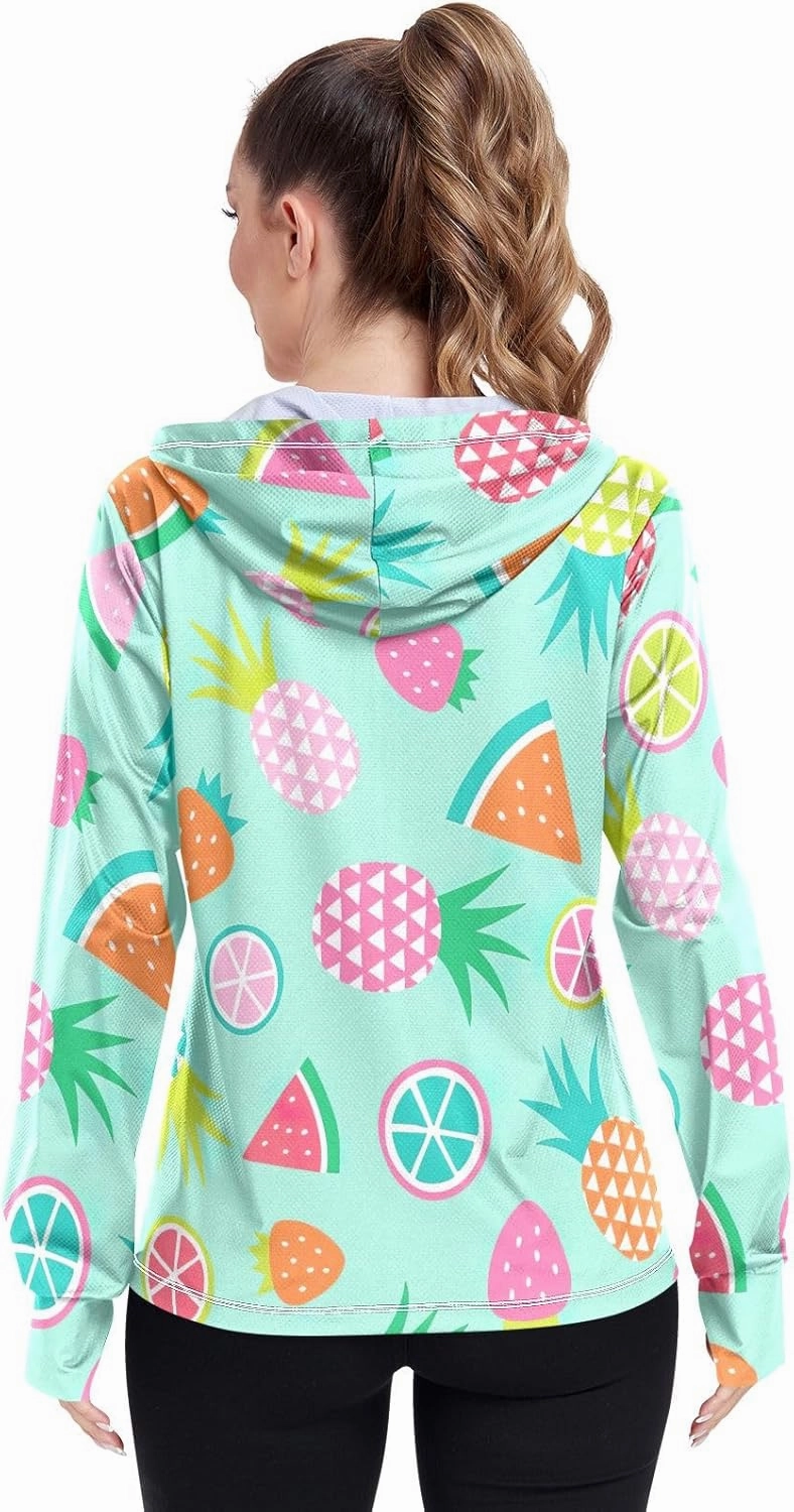 GAIGEO Coconut Palm Tree Pink Women Jacket UPF 50  Womens Summer Jacket, Hooded Design Thumb Holes, S
