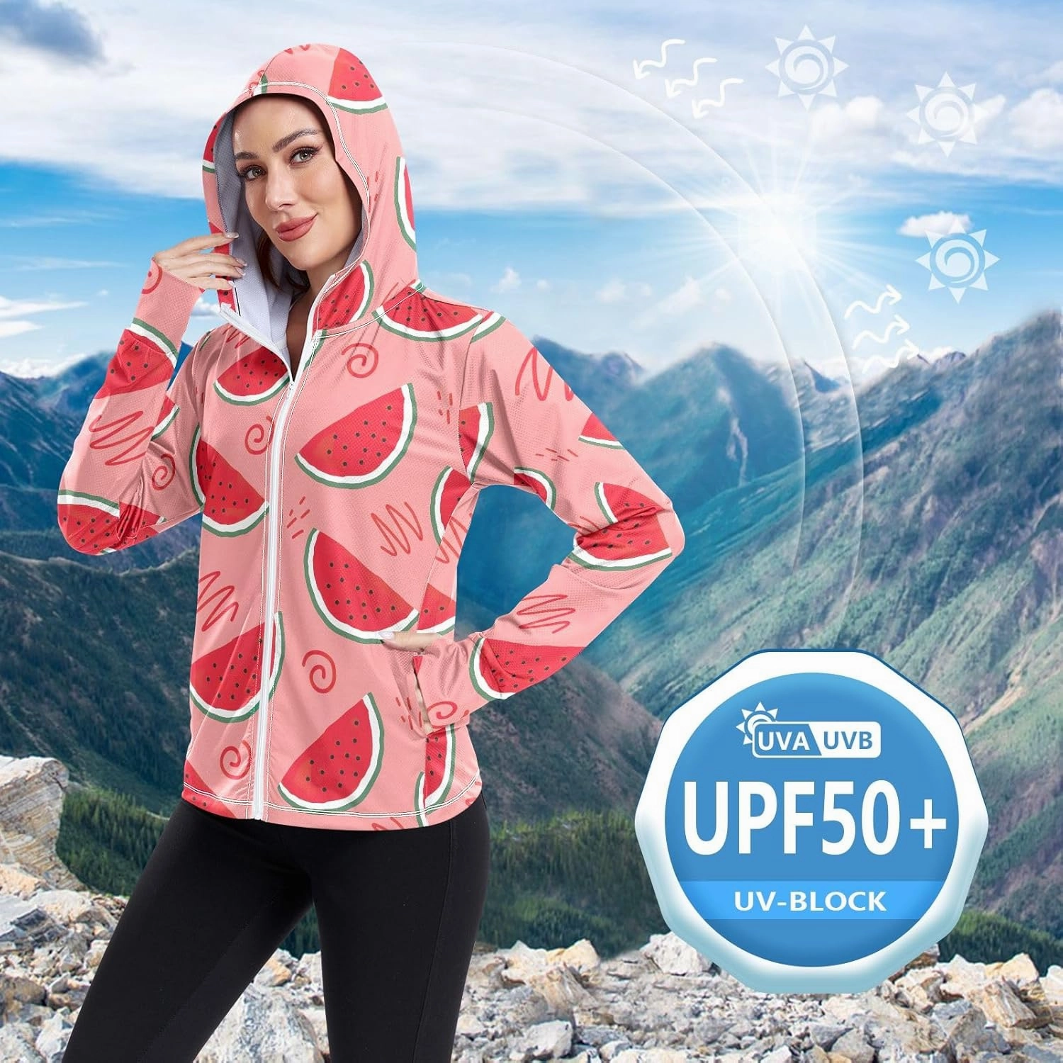 GAIGEO Coconut Palm Tree Pink Women Jacket UPF 50  Womens Summer Jacket, Hooded Design Thumb Holes, S