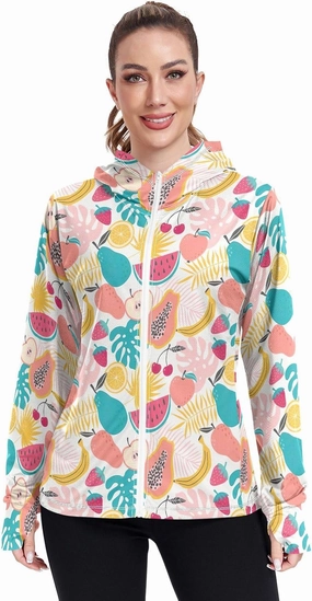 GAIGEO Coconut Palm Tree Pink Women Jacket UPF 50  Womens Summer Jacket, Hooded Design Thumb Holes, S