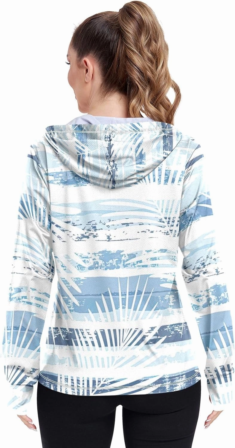 GAIGEO Coconut Palm Tree Pink Women Jacket UPF 50  Womens Summer Jacket, Hooded Design Thumb Holes, S