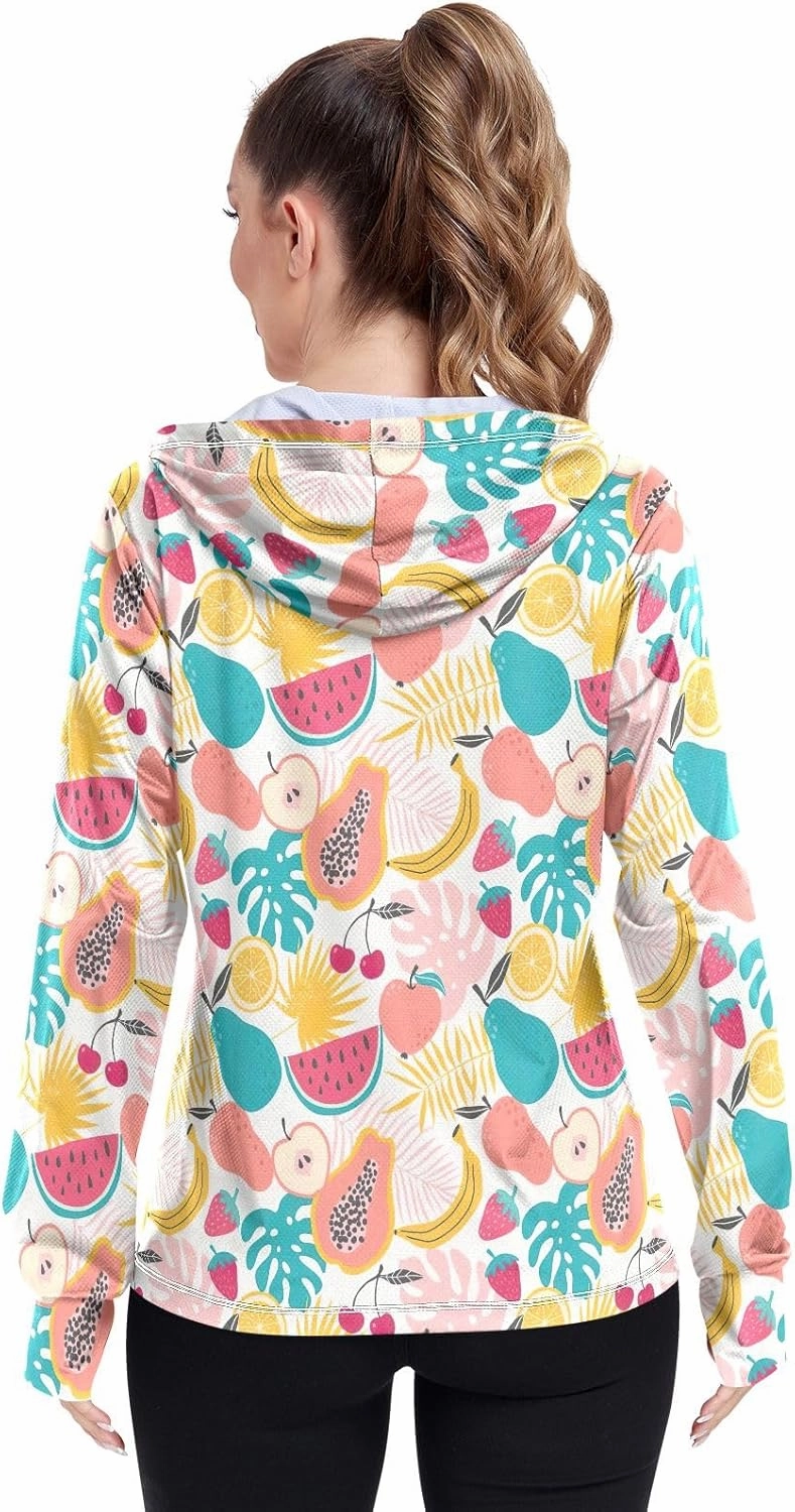 GAIGEO Coconut Palm Tree Pink Women Jacket UPF 50  Womens Summer Jacket, Hooded Design Thumb Holes, S
