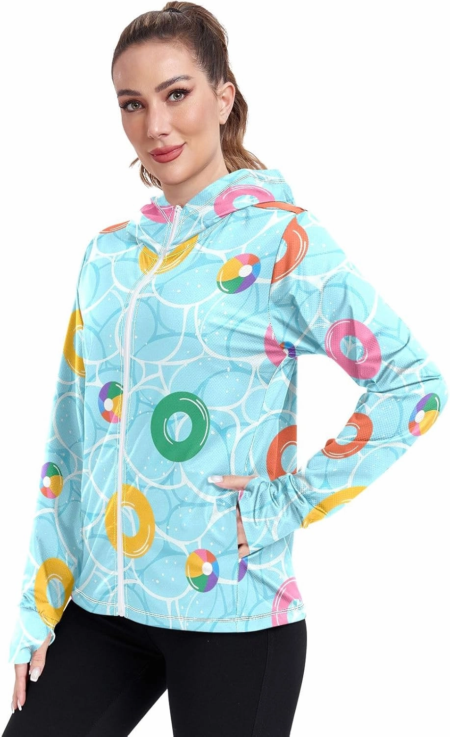 GAIGEO Green Pink Palm Trees Women Jacket Breathable Sun Protection Clothing Women UPF 50 , with Zip Pockets, S