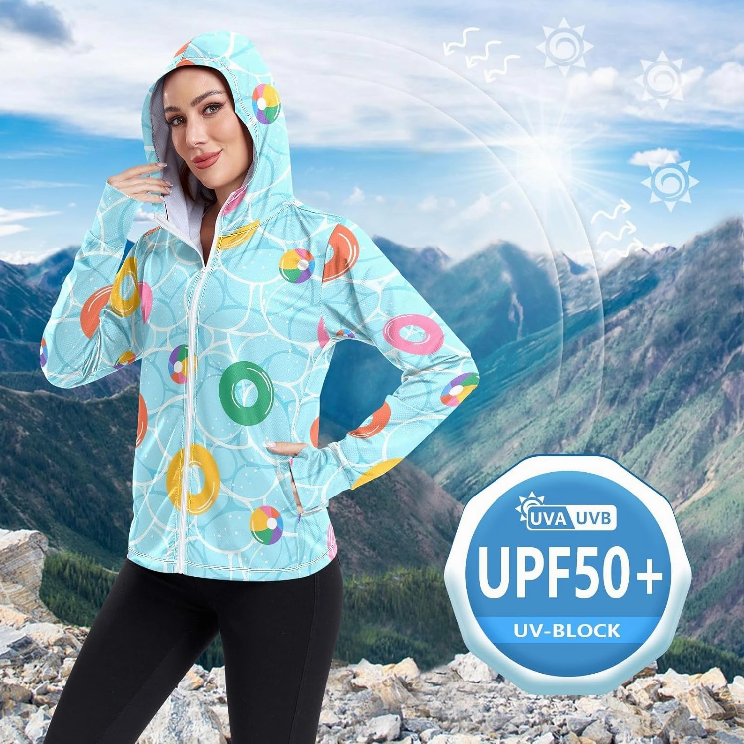 GAIGEO Green Pink Palm Trees Women Jacket Breathable Sun Protection Clothing Women UPF 50 , with Zip Pockets, S