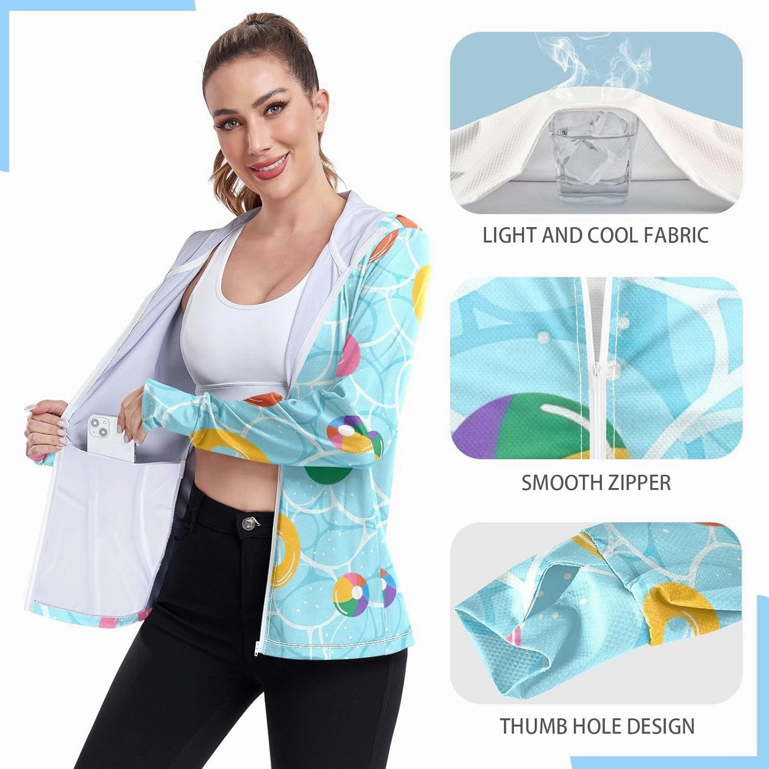 GAIGEO Green Pink Palm Trees Women Jacket Breathable Sun Protection Clothing Women UPF 50 , with Zip Pockets, S