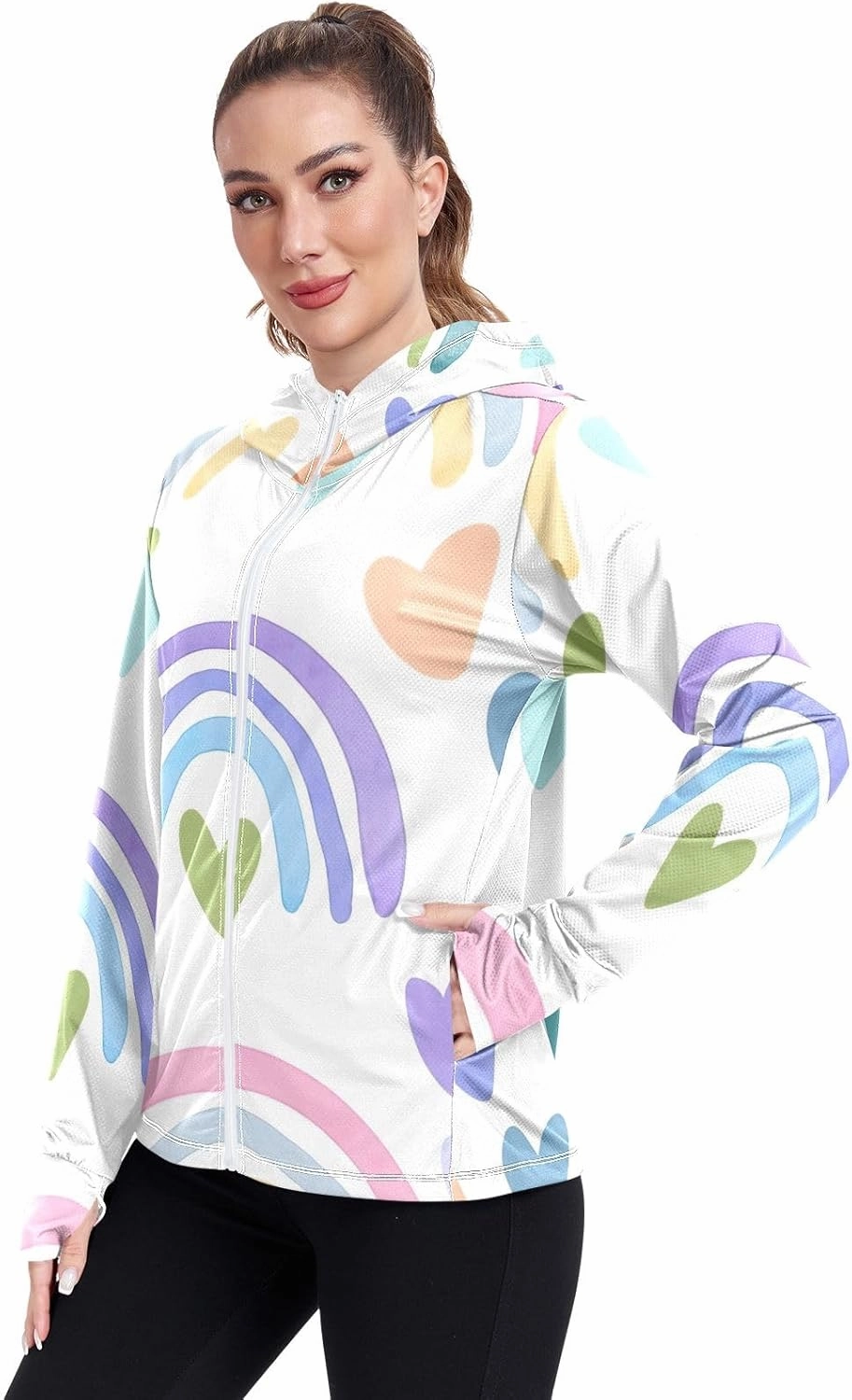 GAIGEO Tropical Exotic Palm Leaves Pink Women Jacket UPF 50  Uv Protection Clothing Women Cooling Fabric, Thumb Holes, XXL