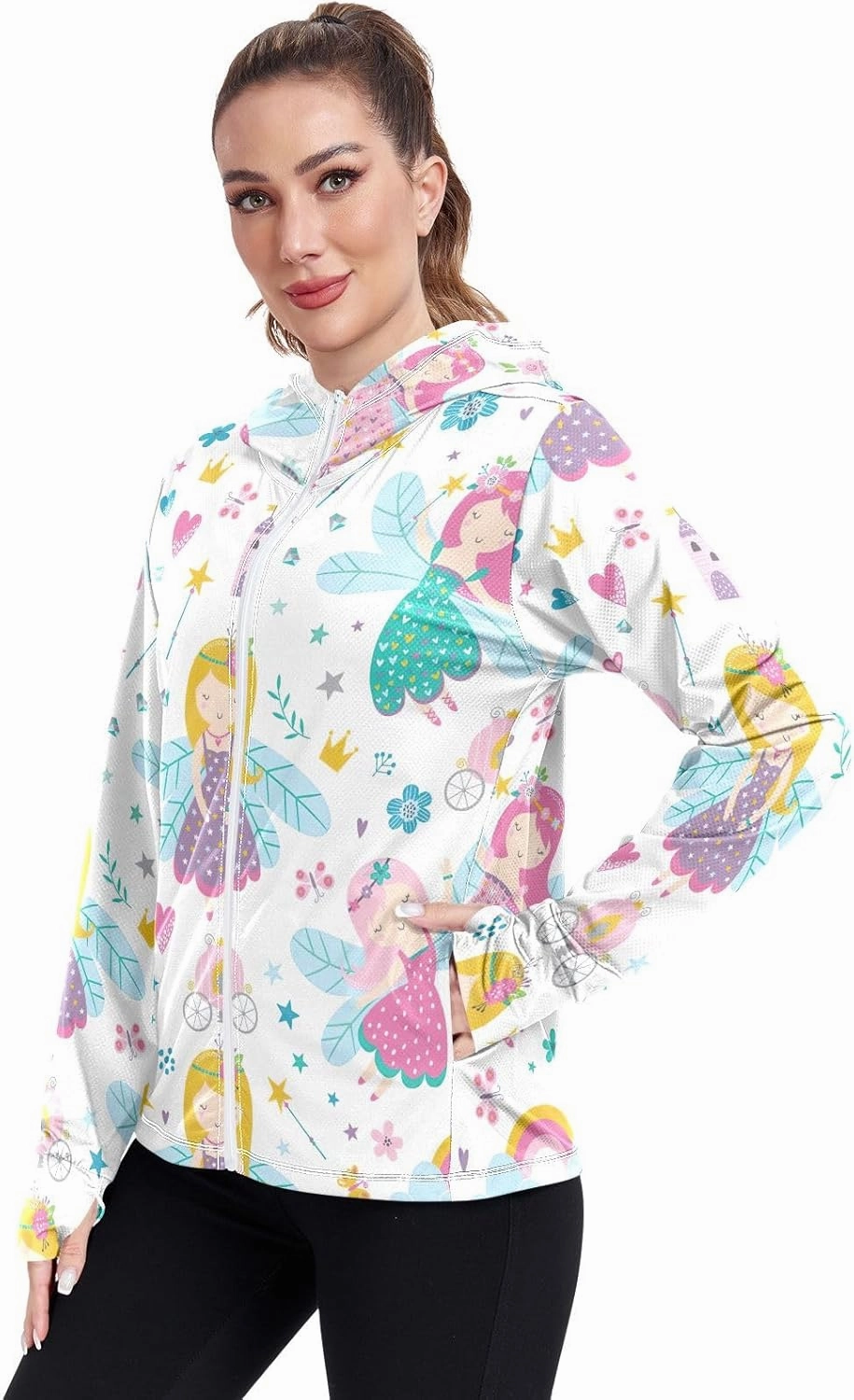 GAIGEO Tropical Exotic Palm Leaves Pink Women Jacket UPF 50  Uv Protection Clothing Women Cooling Fabric, Thumb Holes, XXL