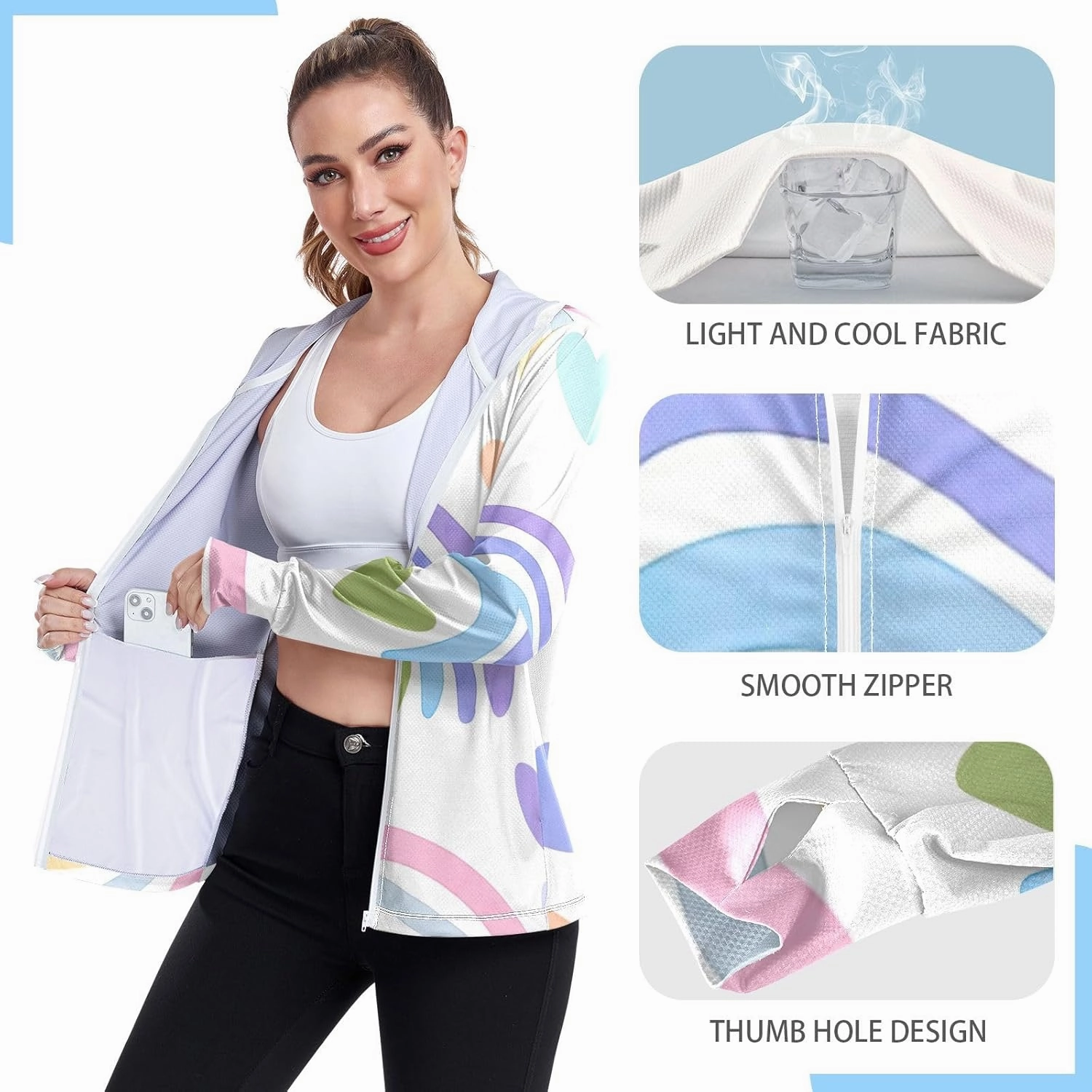 GAIGEO Tropical Exotic Palm Leaves Pink Women Jacket UPF 50  Uv Protection Clothing Women Cooling Fabric, Thumb Holes, XXL