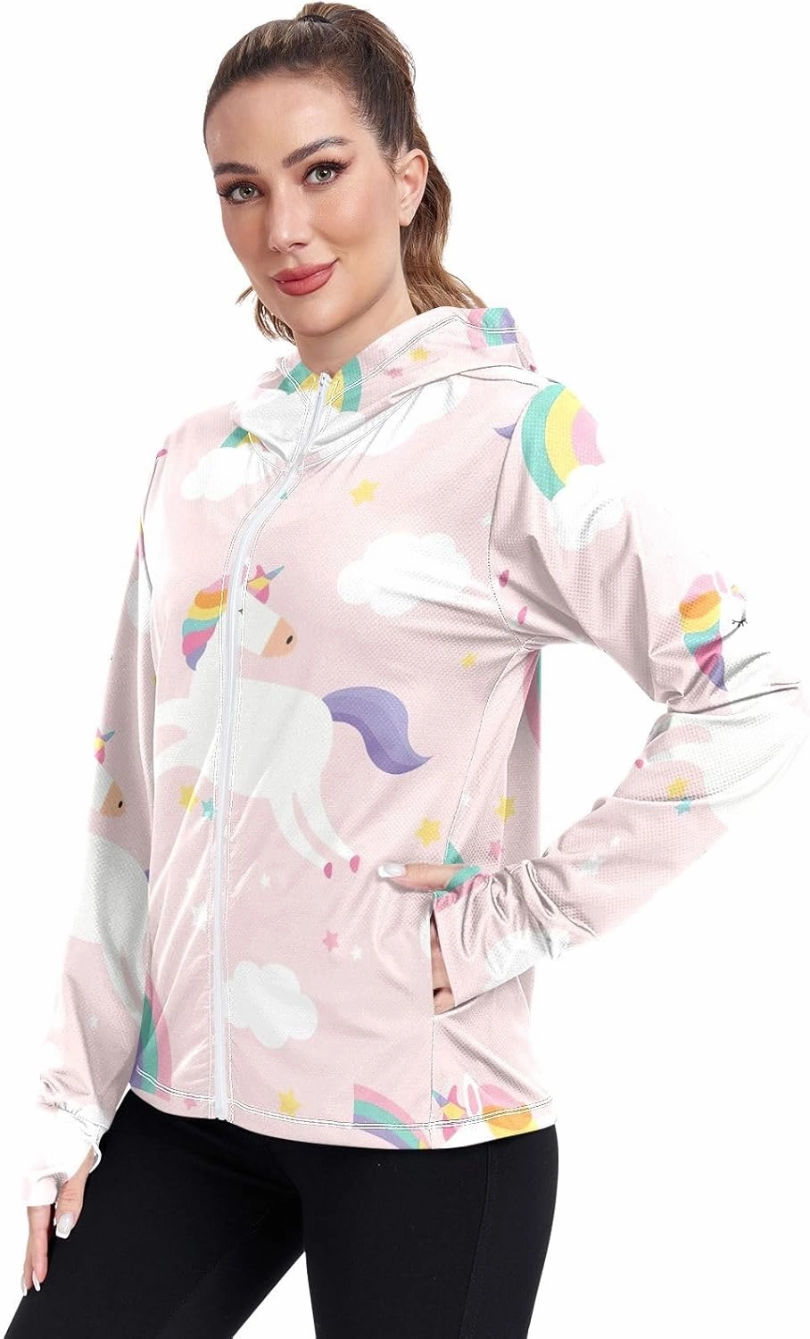 GAIGEO Tropical Exotic Palm Leaves Pink Women Jacket UPF 50  Uv Protection Clothing Women Cooling Fabric, Thumb Holes, XXL