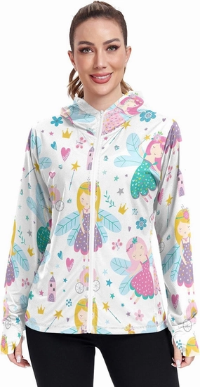 GAIGEO Tropical Exotic Palm Leaves Pink Women Jacket UPF 50  Uv Protection Clothing Women Cooling Fabric, Thumb Holes, XXL