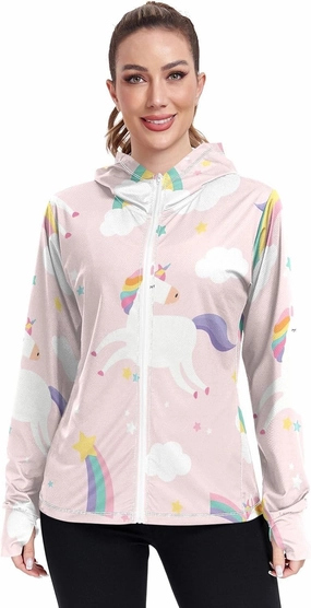 GAIGEO Tropical Exotic Palm Leaves Pink Women Jacket UPF 50  Uv Protection Clothing Women Cooling Fabric, Thumb Holes, XXL