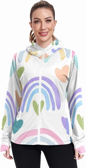 GAIGEO Tropical Exotic Palm Leaves Pink Women Jacket UPF 50  Uv Protection Clothing Women Cooling Fabric, Thumb Holes, XXL