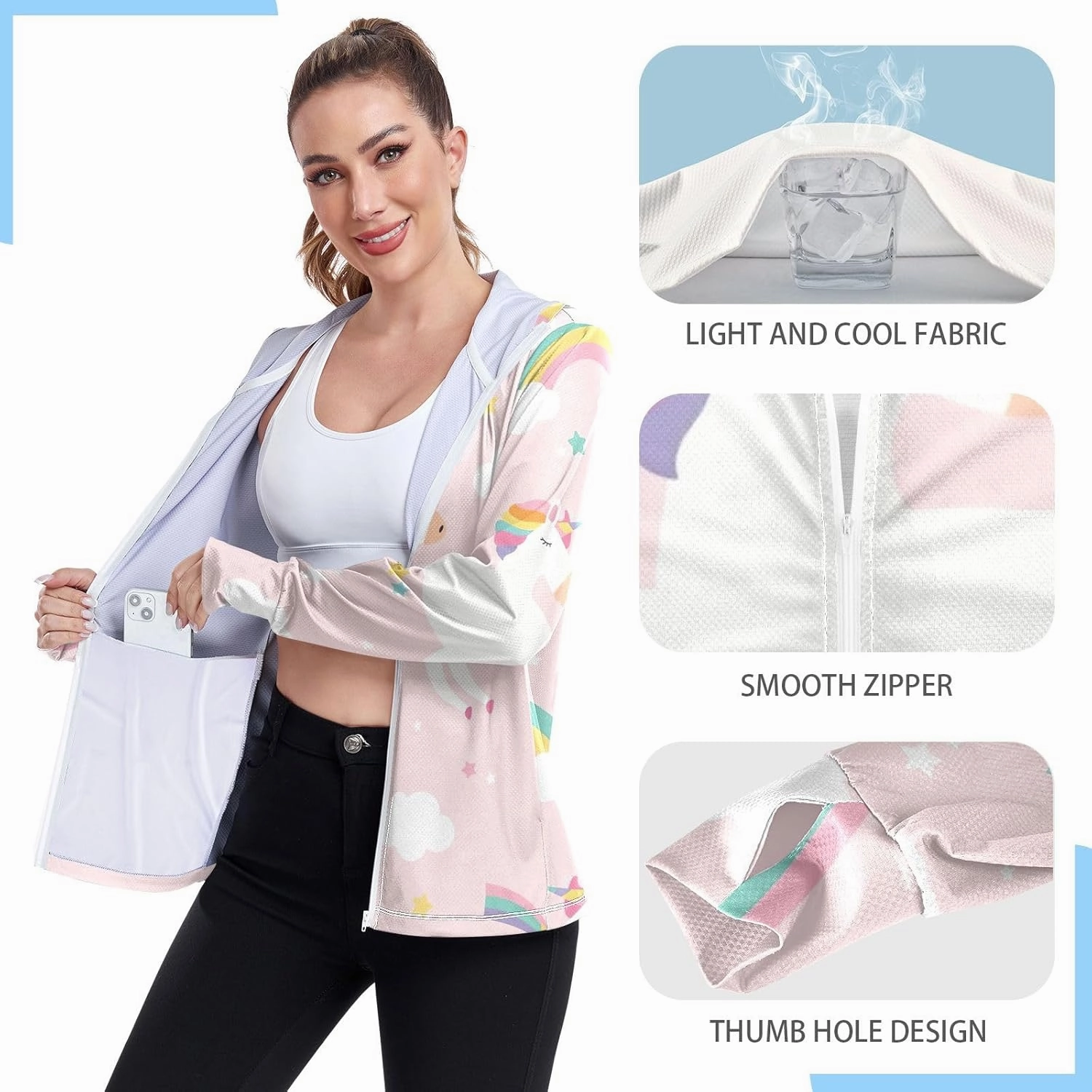 GAIGEO Tropical Exotic Palm Leaves Pink Women Jacket UPF 50  Uv Protection Clothing Women Cooling Fabric, Thumb Holes, XXL