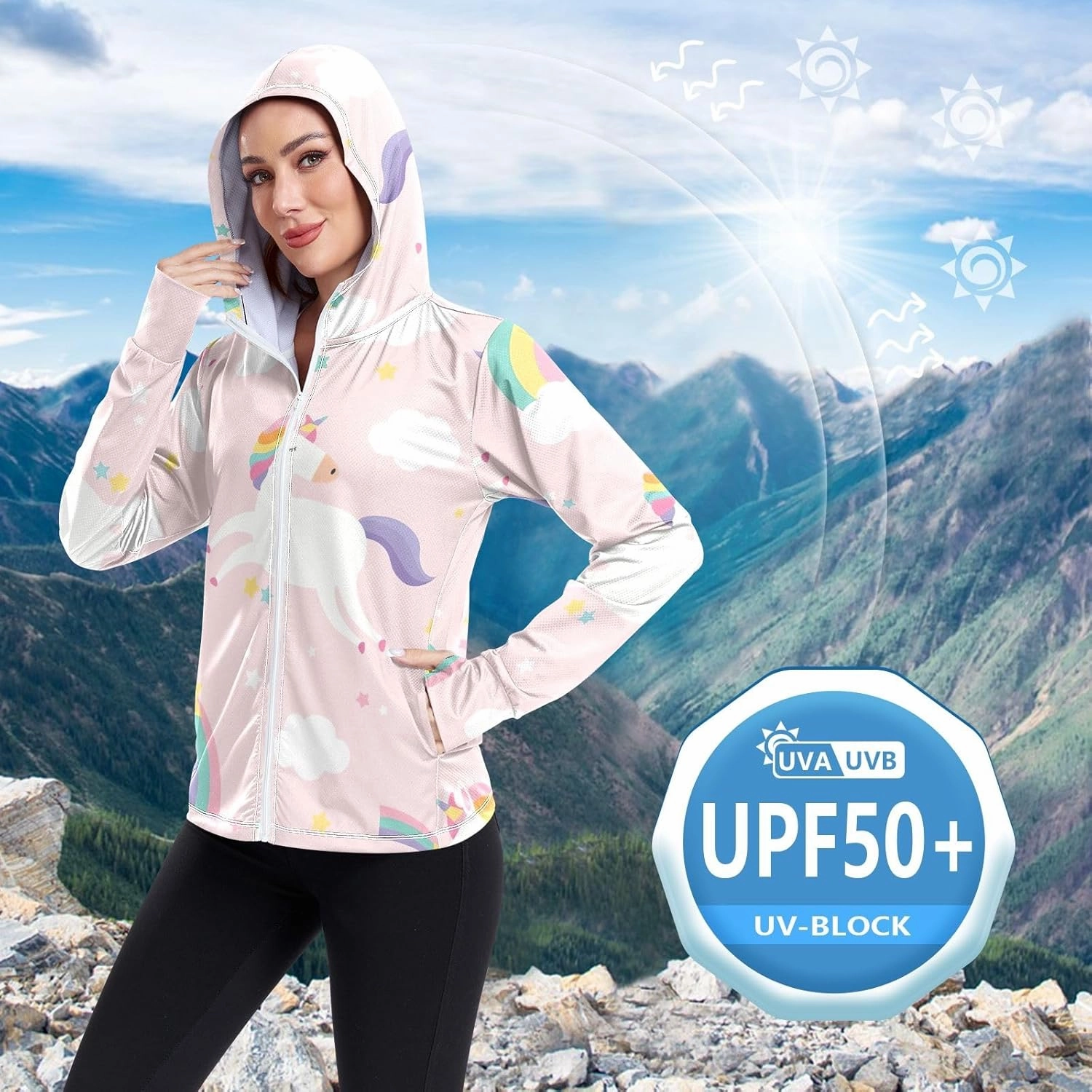 GAIGEO Tropical Exotic Palm Leaves Pink Women Jacket UPF 50  Uv Protection Clothing Women Cooling Fabric, Thumb Holes, XXL