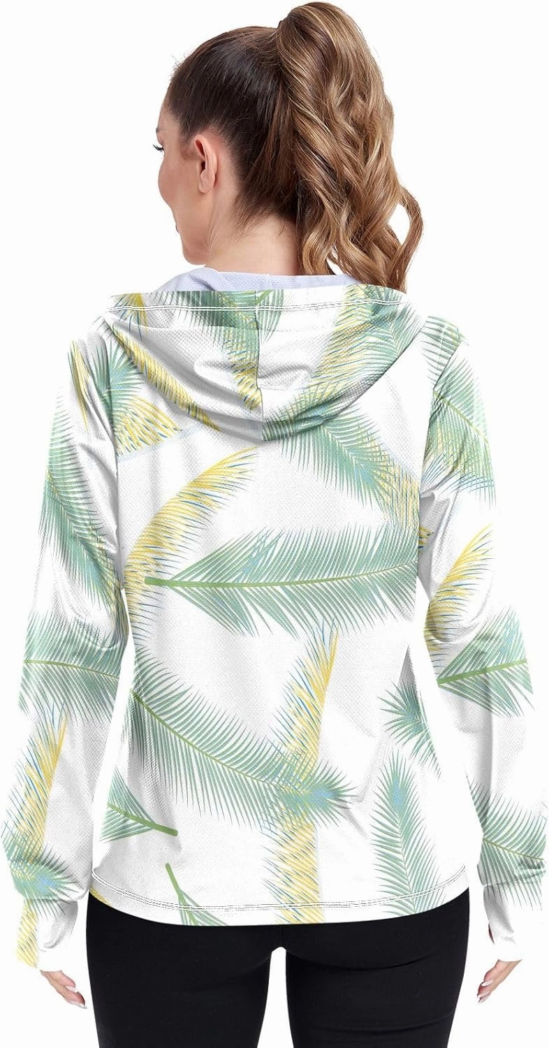 GAIGEO Tropical Palm Leaves Pink Women Jacket Active UPF 50  Sun Protection Clothing Women, Secure Pockets, S