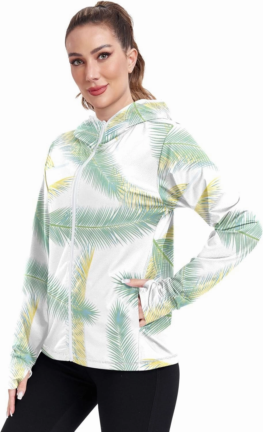 GAIGEO Tropical Palm Leaves Pink Women Jacket Active UPF 50  Sun Protection Clothing Women, Secure Pockets, S