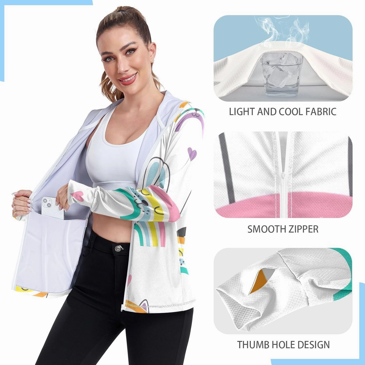 GAIGEO Tropical Palm Leaves Pink Women Jacket Active UPF 50  Sun Protection Clothing Women, Secure Pockets, S